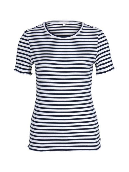 rib tee with frilled edges - 25924/navy white stri