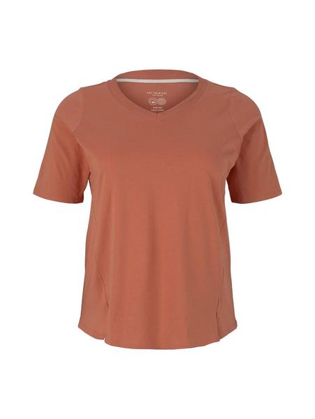 T-shirt with rib v-neck