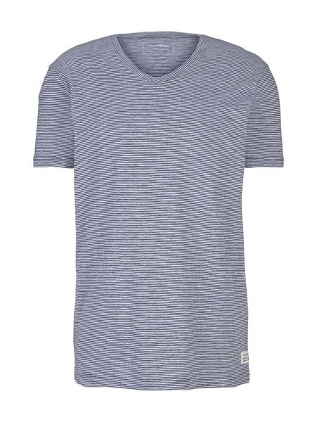 striped v-neck T-shirt - 27147/navy white yd melan