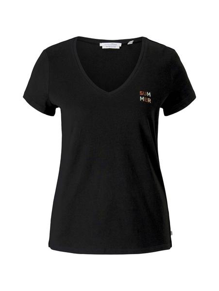 v-neck tee with embro - 14482/Deep Black