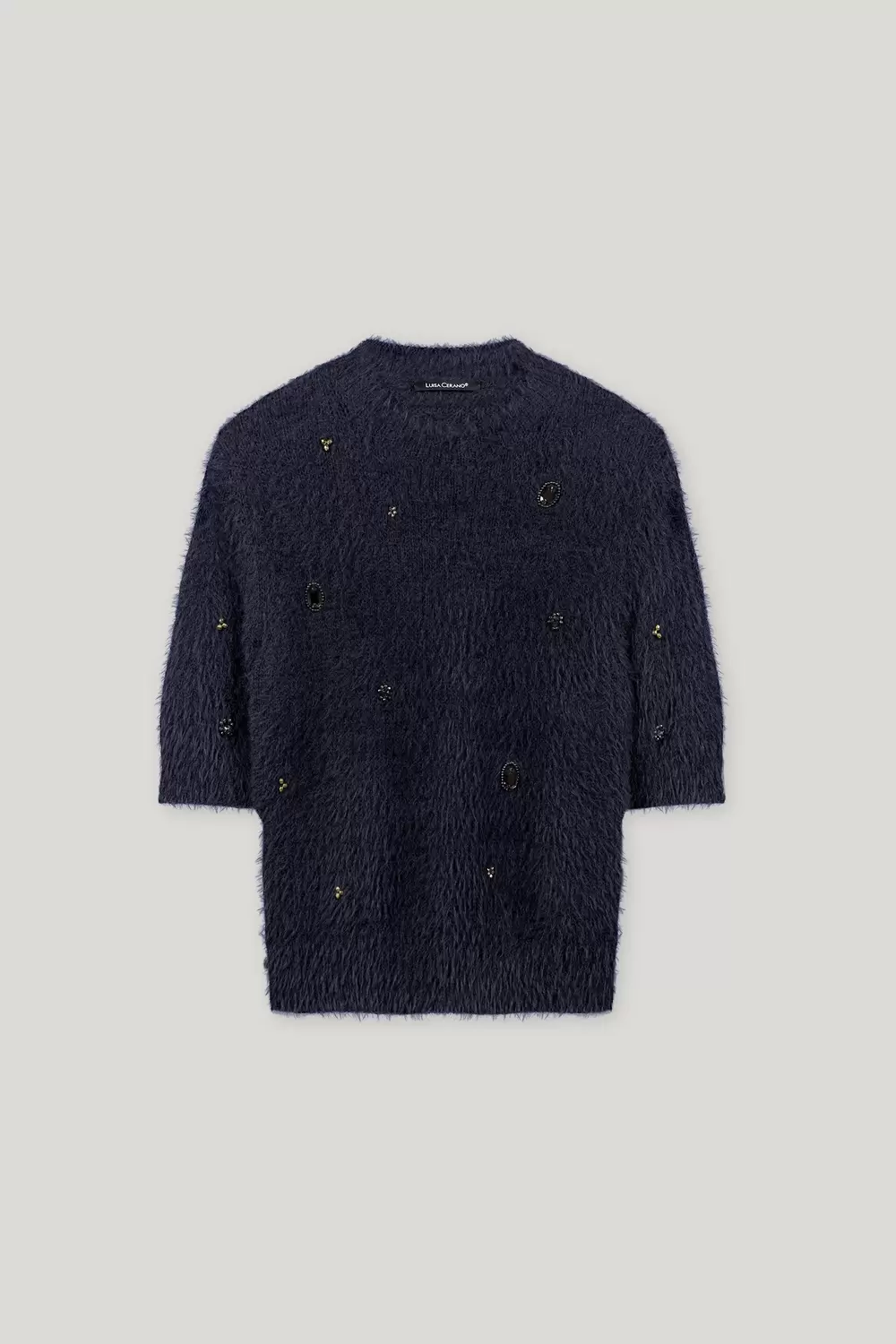 Kurzarm-Pullover mit Steinen - 293/dark blue