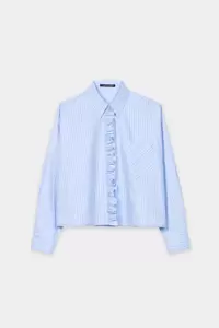 Streifen-Hemdbluse mit Rüsche