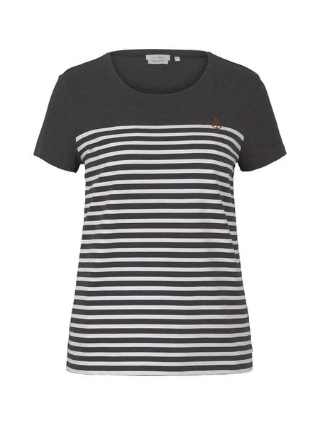 striped  tee with embro - 10522/Shale Grey Melange
