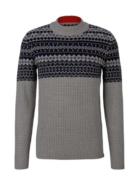 jacquard structure mix sweater - 28631/grey melang