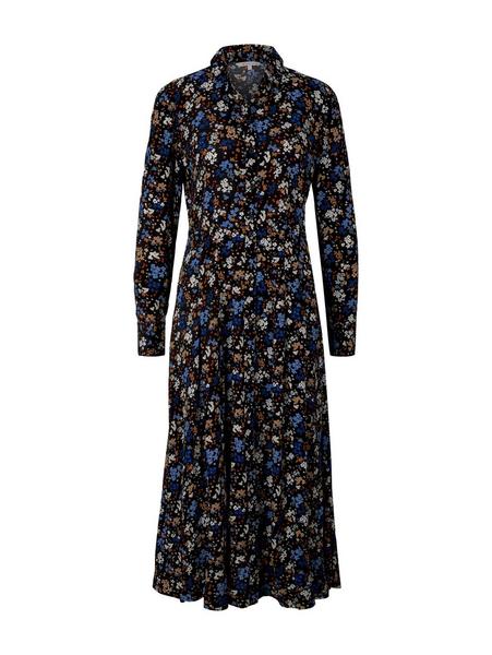 viscose midi shirt dress - 28341/black blue flower