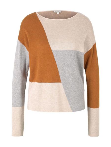pullover jacquard colourblock - 28691/brown beige