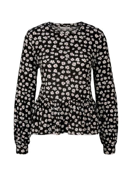 printed peplum longsleeve - 28576/black flower pri