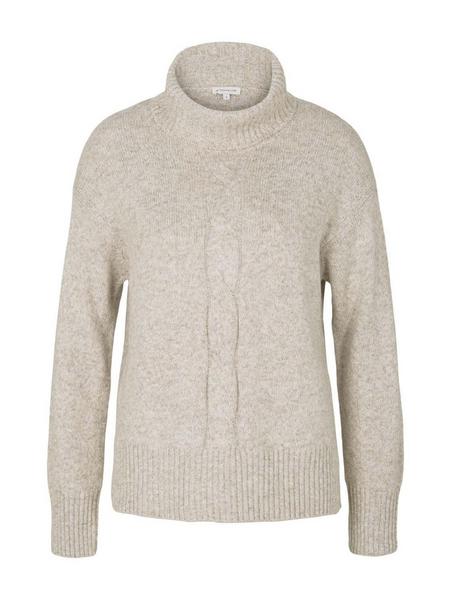 pullover cable turtleneck - 28225/cold beige melan