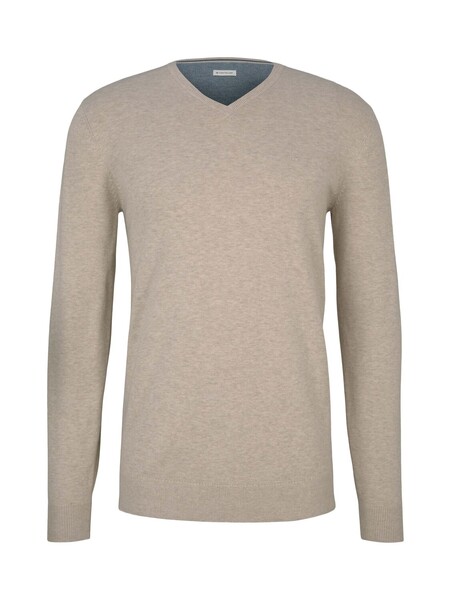 basic v-neck sweater - 11831/Soft Sand Beige Melan