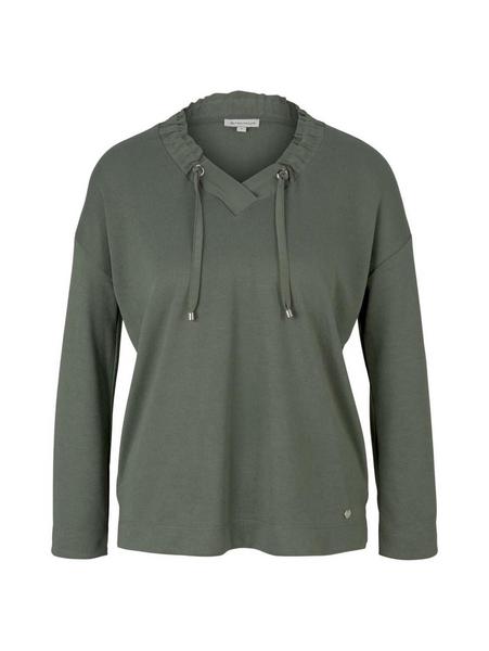 T-shirt gathering v-neck - 15594/dusty mid olive