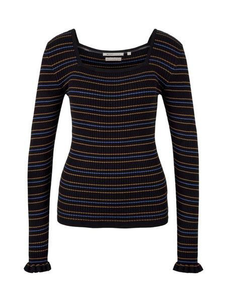 rib pullover - 28398/black blue camel stripe