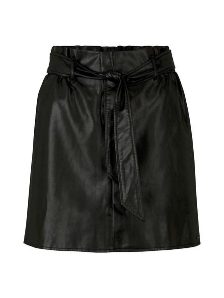 belted fake leather skirt - 14482/deep black