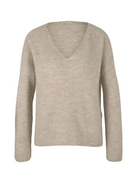 boxy v-neck pullover - 28225/cold beige melange