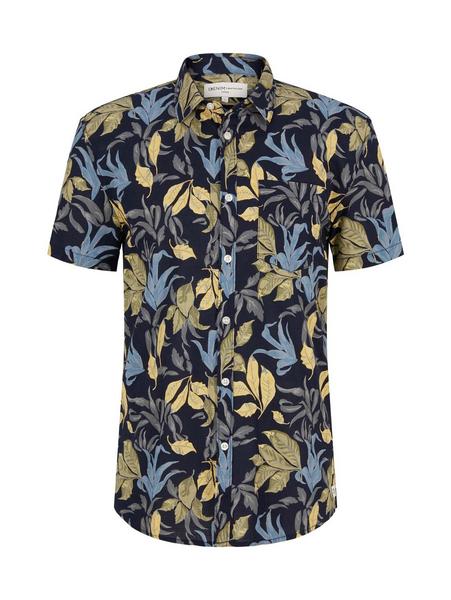 fitted printed shirt - 29446/navy airy leaves prin