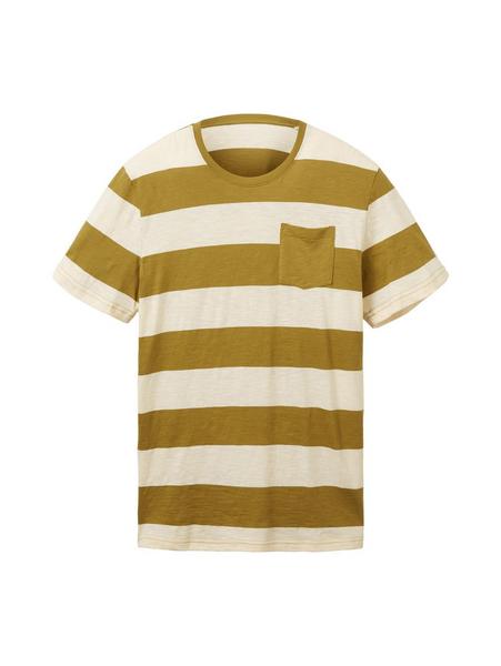 slub t-shirt with blockstripes - 29175/moss cream