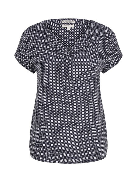 blouse with feminine neckline - 26428/navy geometr