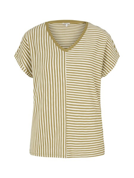 T-shirt V-neck striped - 29295/olive horizontal st
