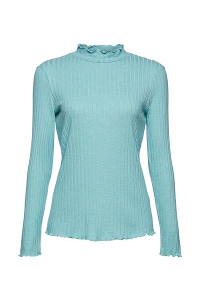 Geripptes Longsleeve mit Stehkragen