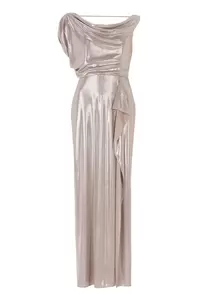 Abendkleid aus foliertem Jersey mit Wasserfall Ausschnitt