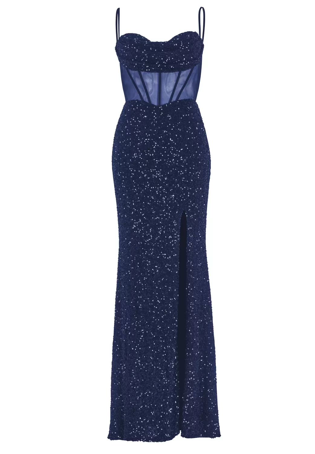 Paillettenkleid mit Taillenpart in See-through Optik