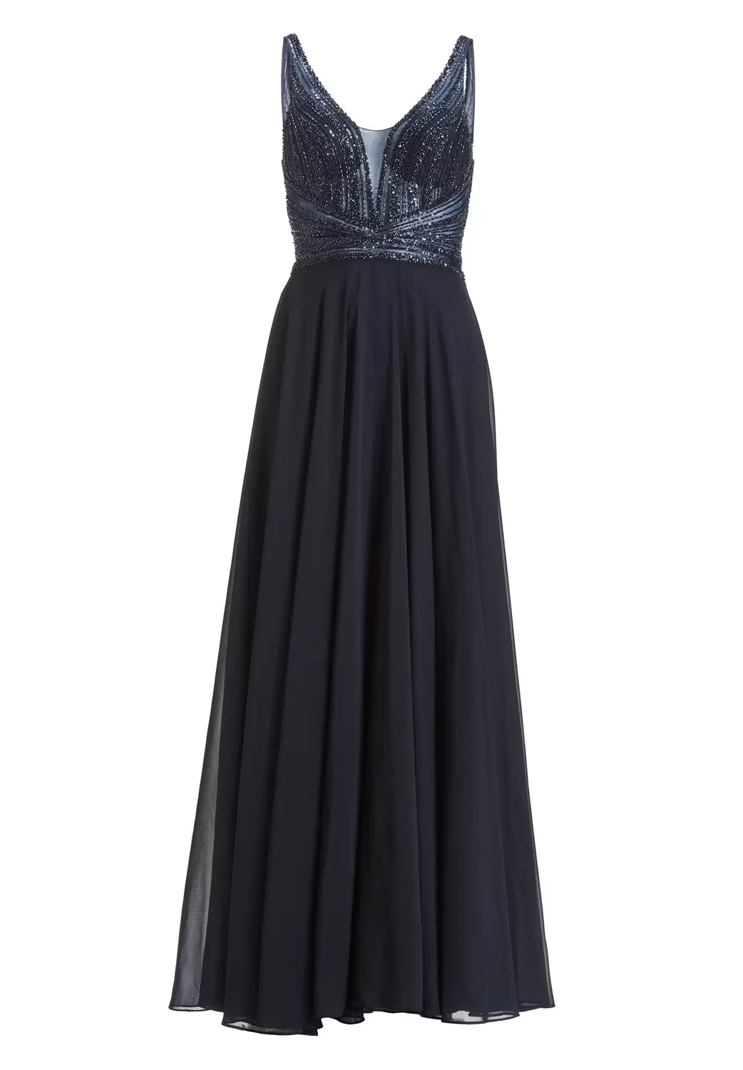 Langes Chiffon-Abendkleid mit Stick female