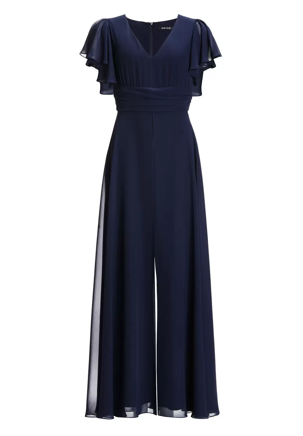 Chiffon Jumpsuit mit Überrock und Volantärmeln
