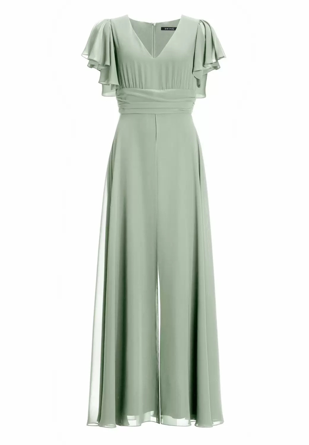 Chiffon Jumpsuit mit Überrock und Volantärmeln