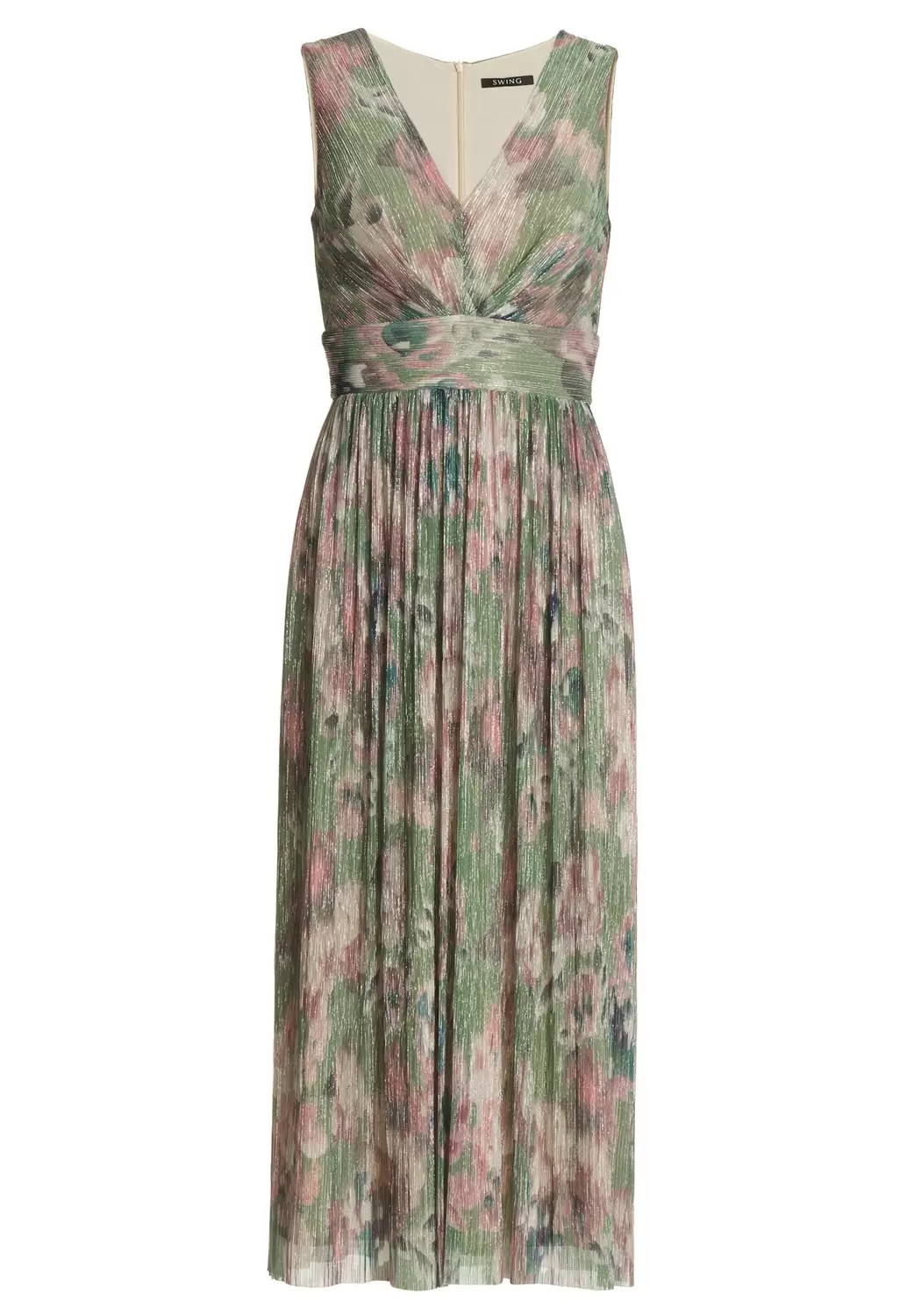 Cocktailkleid aus bedrucktem Plissee Jersey mit V-Ausschnitt