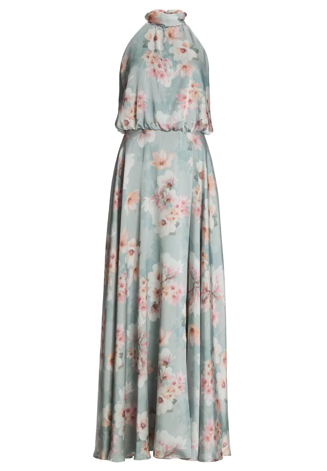 Abendkleid mit blusigem Top aus floral bedrucktem Crinkle Satin