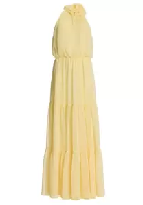 Abendkleid aus Crinkle Chiffon mit Blüte und Stufenrock