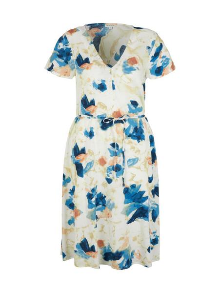 printed midi dress with belt - 29525/colorful wate