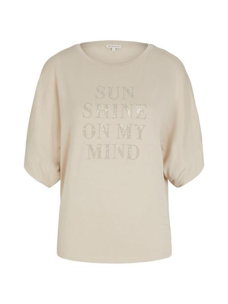 T-shirt boat neck print - 29517/sand stone beige