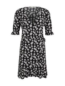 printed wrap dress, black daisy print