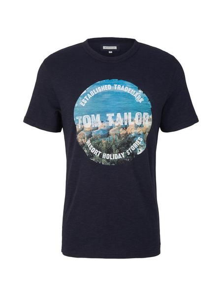 washed t-shirt with print - 10668/Sky Captain Blue