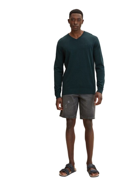 basic v-neck sweater - 13159/Dark Gable Green Mela