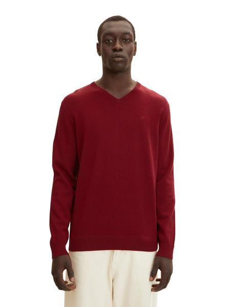 basic v-neck sweater - 30315/burgundy melange