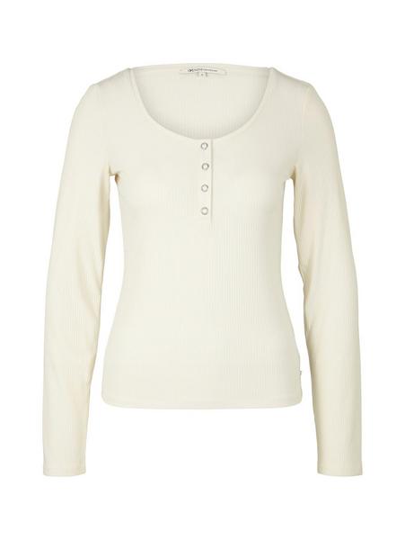rib t-shirt with buttons - 10348/Gardenia White