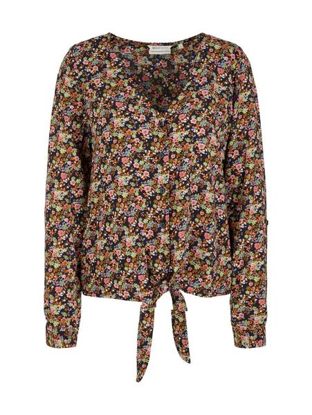 V-neck blouse with knot - 30182/flower print