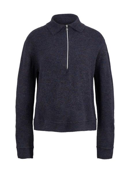 knitted zip pullover - 10591/Dark Blue Melange