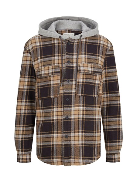 hooded checked overshirt - 30688/coal grey grey be