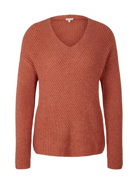 Knit pullover v-neck rib - 30670/canyon sunset red