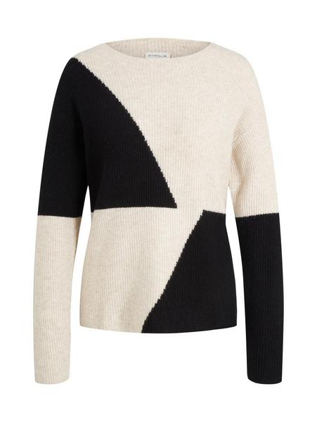 Knit pullover colorblock - 30951/beige black color