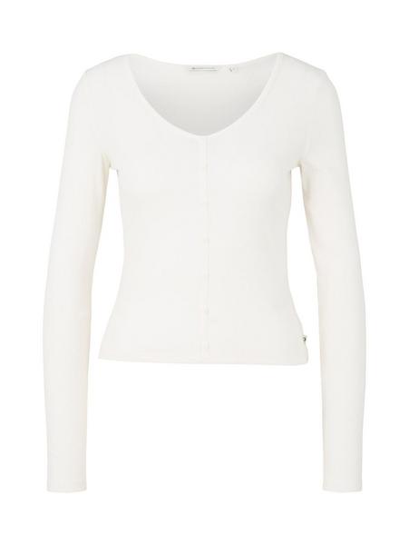 rib T-shirt with buttons - 10348/Gardenia White