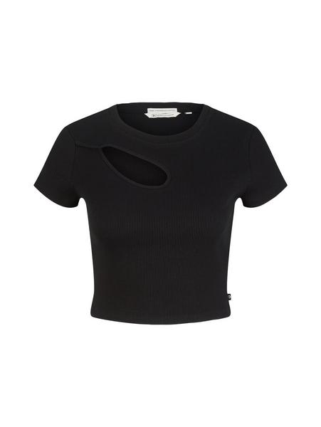 rib T-shirt w cut out - 14482/deep black