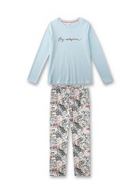 Pyjama long,uni w.motif - 50046/sky blue