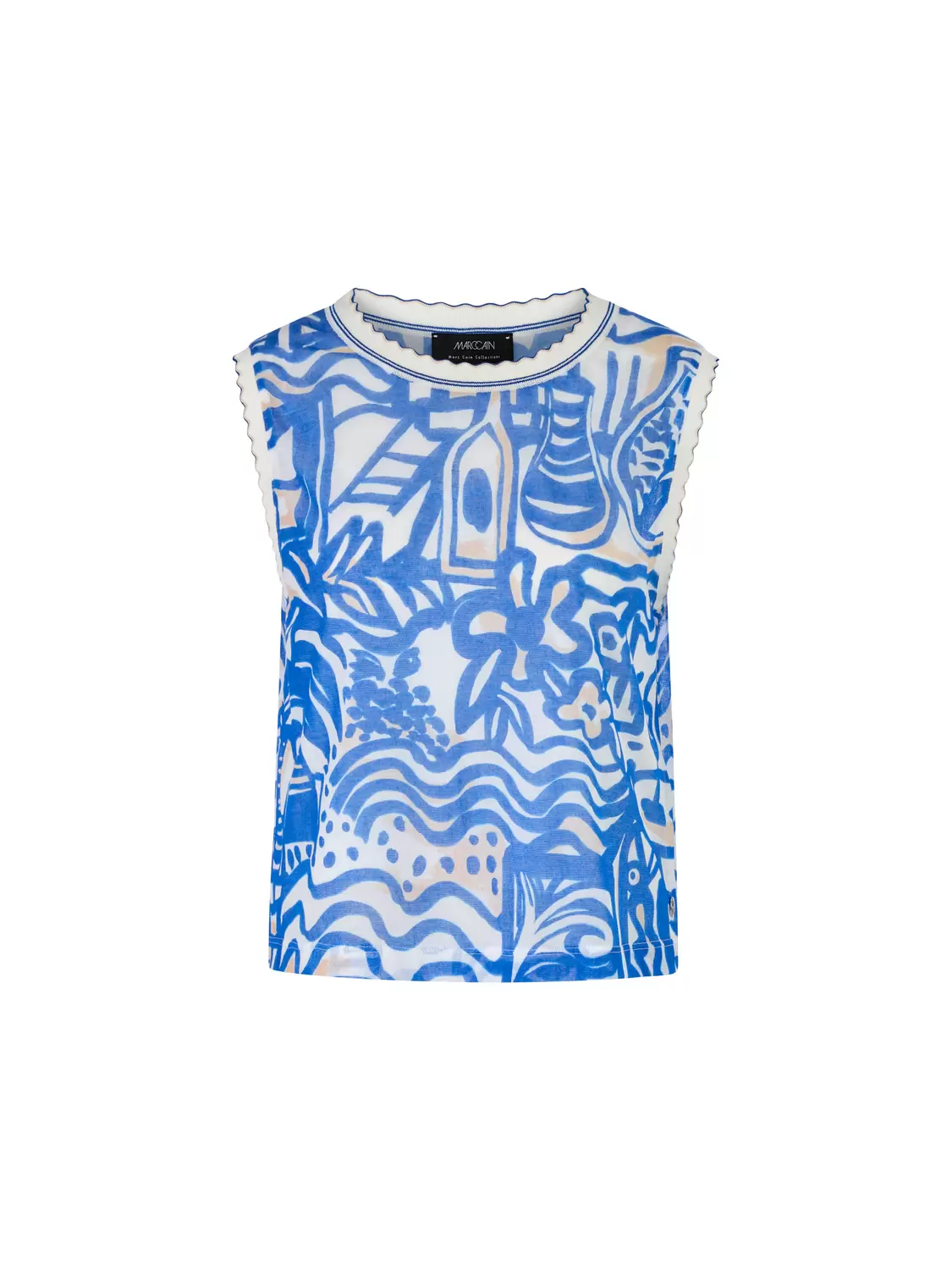 Stricktop mit Allover-Print Blau-Weiß
