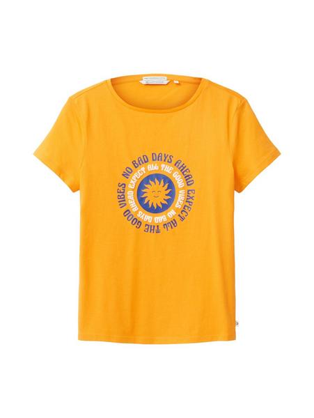 fitted T-shirt with print - 31684/bright mango ora