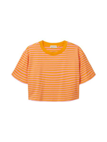 oversized cropped tee - 31709/mango pink stripe