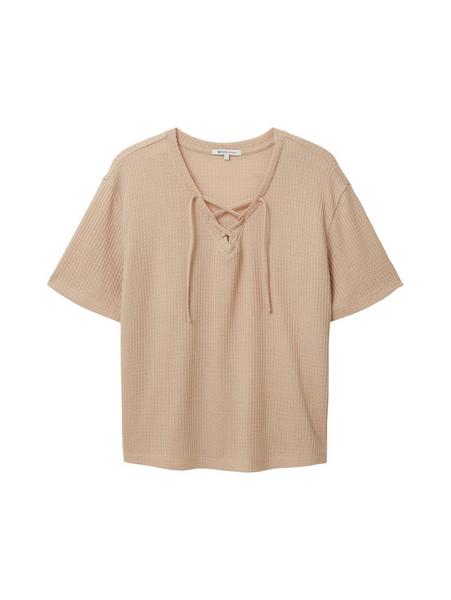 boxy v-neck w. slits - 31700/dusty sand beige