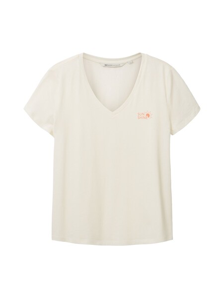 V-neck tee with chest print - 10348/Gardenia White